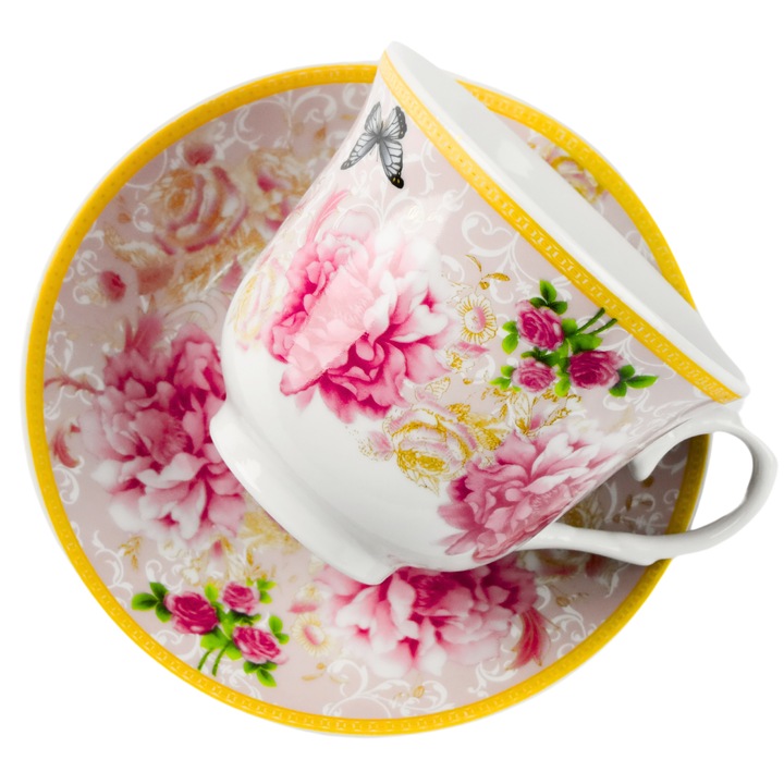 2x FILIŻANKA ZE SPODKIEM KWIATY 250ml do KAWY HERBATY FILIŻANKI DO ESPRESSO