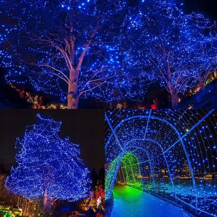 LAMPKI CHOINKOWE 300 LED STAŁE + FLASH ZEWNĘTRZNE ŚWIATEŁKA IP44 NIEBIESKIE