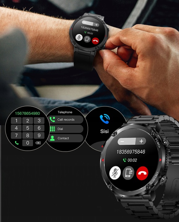 ZEGAREK MĘSKI SMARTWATCH SHD 400px CIŚNIENIOMIERZ PULSOMETR ROZMOWY PL MENU