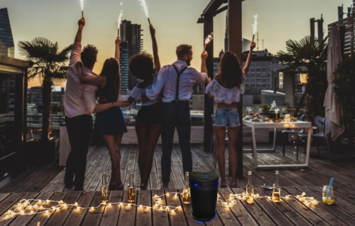 GŁOŚNIK BLUETOOTH PRZENOŚNY MANTA XBASS 360 100W TWS USB MP3 WODOODPRONY