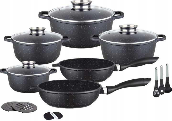 KOMPLET GARNKÓW MARMUROWYCH PATELNIA ZESTAW GARNKI INDUKCJA