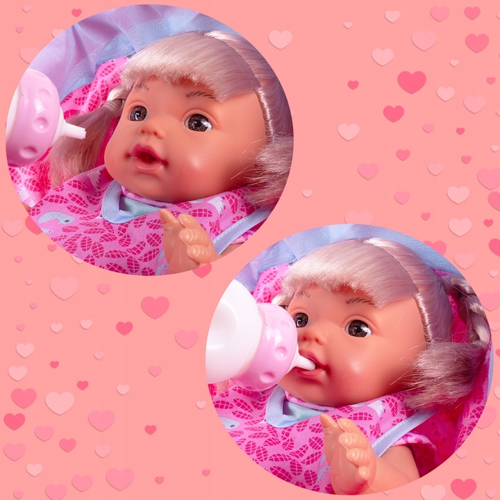 LALKA W NOSIDEŁKU INTERAKTYWNA SIUSIA GAWORZY Z BUTELKĄ WARKOCZE UBRANKO