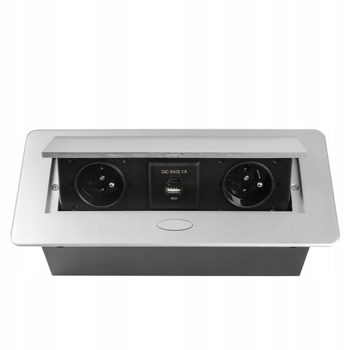 Gniazdo Nablatowe Chowane w Blat Kuchenny Wpuszczane USB-C 2x230V Srebrne