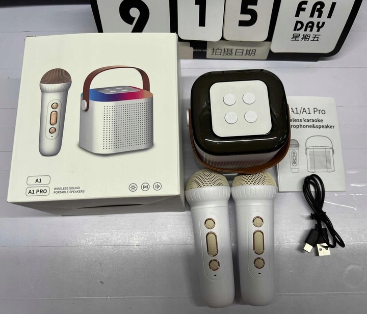 PRZENOŚNY MIKROFON BEZPRZEWODOWY KARAOKE BLUETOOTH DO IMPREZĘ + 2 MIKROFON