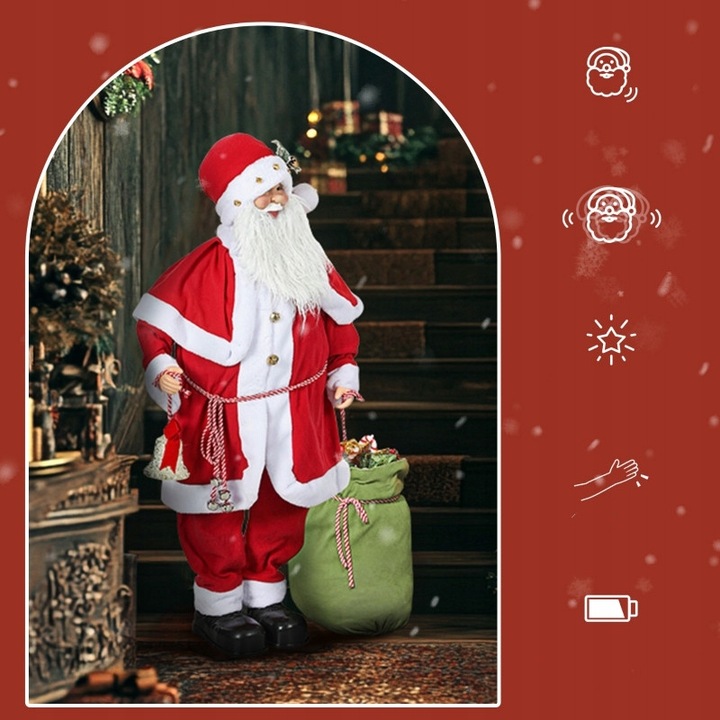 Figurka Świętego Mikołaja, ruchoma, z czujnikiem dźwięku, śmiech i