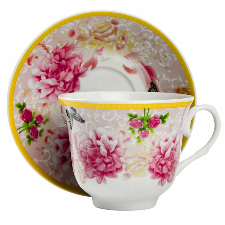 2x FILIŻANKA ZE SPODKIEM KWIATY 250ml do KAWY HERBATY FILIŻANKI DO ESPRESSO