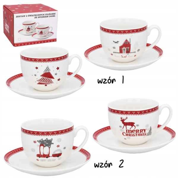 KPL. 2 ŚWIĄTECZNYCH FILIŻANEK ZE SPODKIEM 240ML
