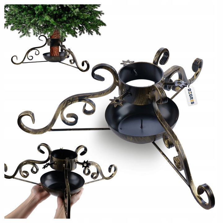 MASYWNY STALOWY KUTY STOJAK CHOINKOWY POD CHOINKĘ Z POJEMNIKIEM NA WODĘ S10