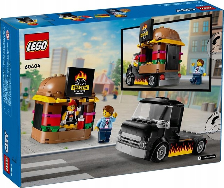KLOCKI LEGO CITY 60404 CIĘŻARÓWKA Z BURGERAMI ZESTAW NA PREZENT + TORBA