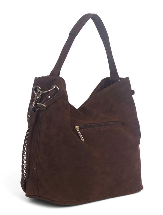 Flora&Co Paris Czekoladowa zamszowa torebka Worek Łańcuszek + Pasek Zamsz