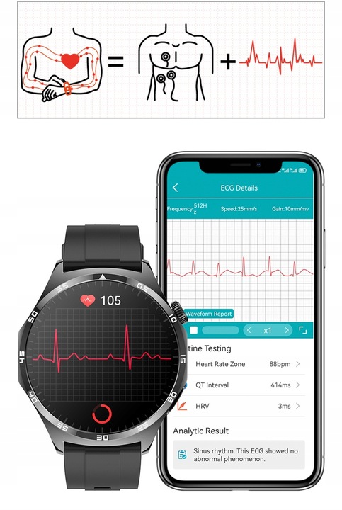 ZEGAREK MĘSKI SMARTWATCH AMOLED 440 EKG POMIAR CUKRU CIŚNIENIE TEMPERATURA