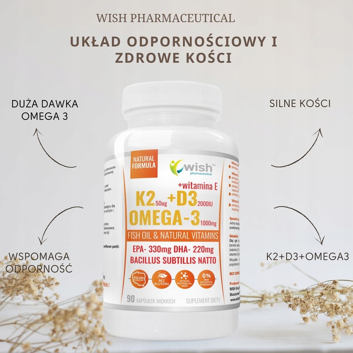 WITAMINA K2 MK-7 + D3 2000IU Vit E OMEGA-3 90kaps