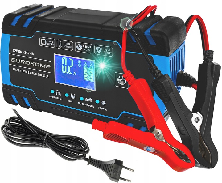 PROSTOWNIK ŁADOWARKA DO AKUMULATORA LCD 12V 24V 8A FUNKCJA NAPRAWY AKU.