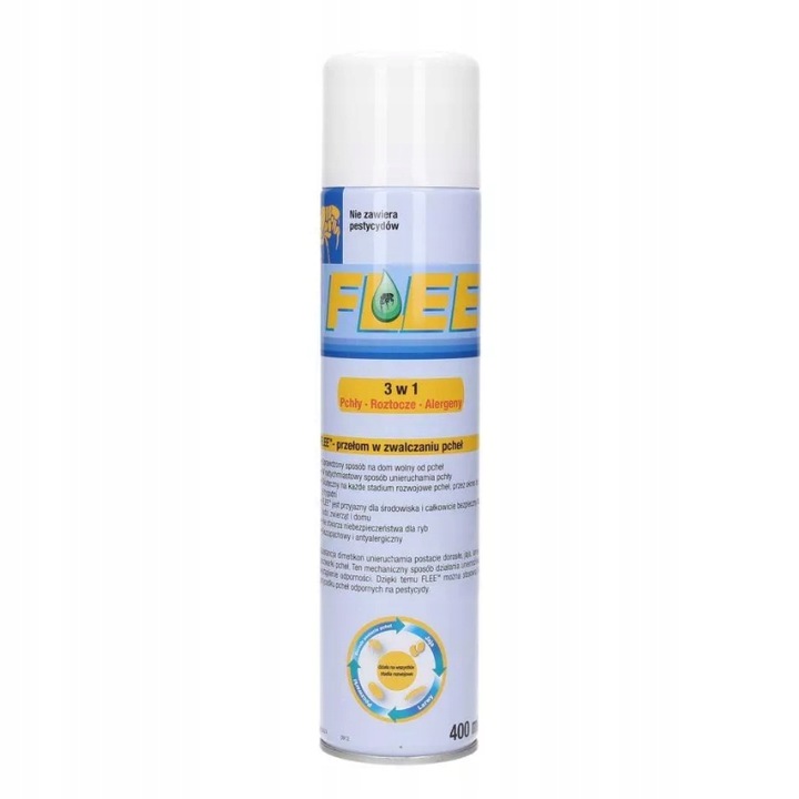 SPRAY NA PCHŁY ROZTOCZA PASOŻYTY niszczy alergeny w domu Flee 400 ml