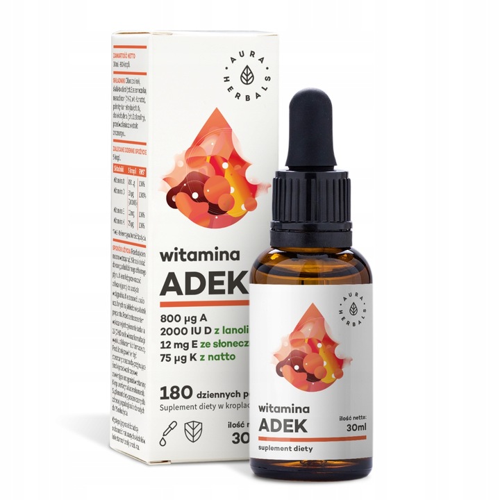 Aura Herbals ADEK Witamina A D3 E K2 MK7 na 180DNI