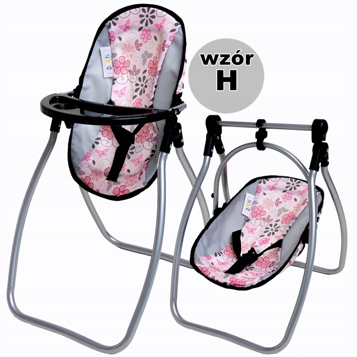 DUŻE KRZESEŁKO DO KARMIENIA lalek BUJAK HUŚTAWKA zestaw dla lalek 3w1