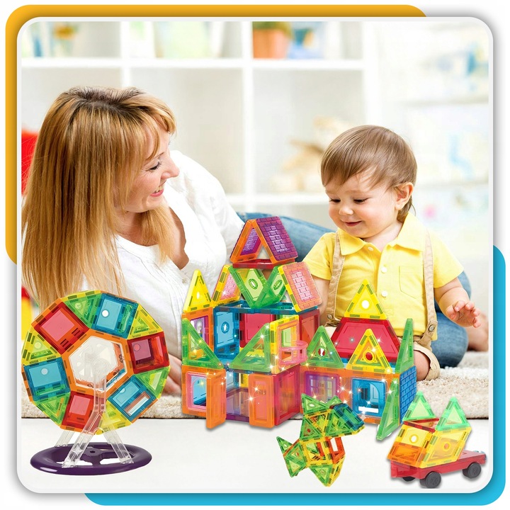 Klocki magnetyczne duże konstrukcyjne 3D zestaw 212 elementów Magnetic -S-