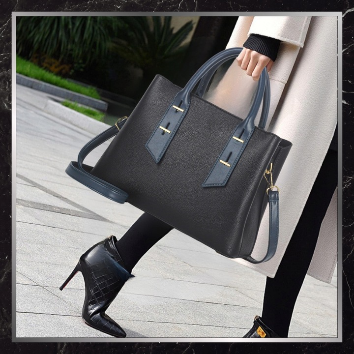 Torebka Skórzana Damska Czarna Na Ramię Torba Elegancka Pojemna Klasyczna