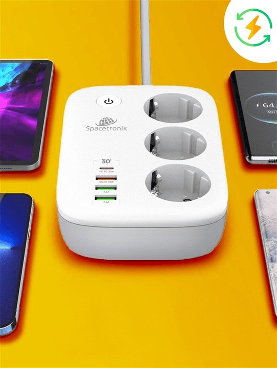 Listwa Zasilająca SMART WiFi Tuya Przedłużacz 3 AC 4 USB 2m Spacetronik