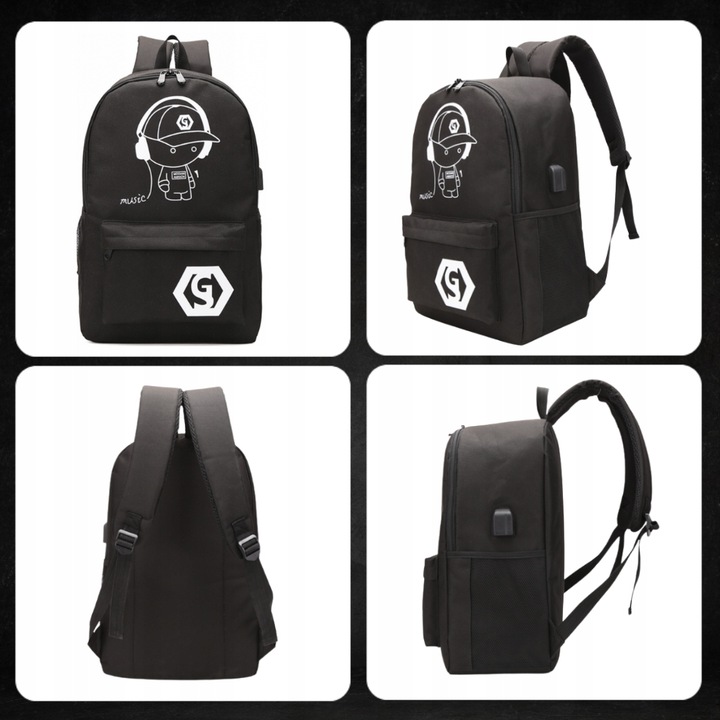 PLECAK SZKOLNY TORNISTER DO SZKOŁY MŁODZIEŻOWY ŚWIECĄCY ODBLASKOWY USB