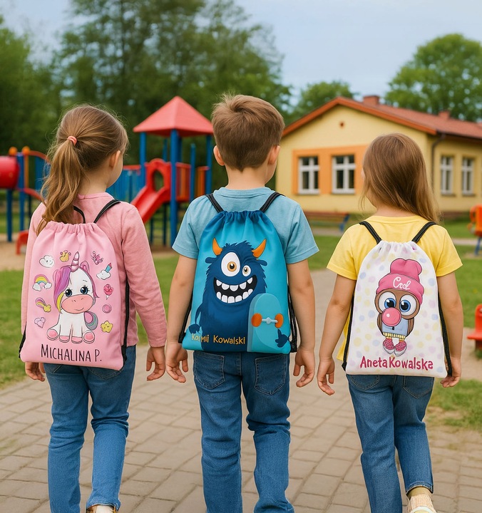 Worek plecak dla dzieci do przedszkola szkoły PERSONALIZOWANY różne wzory