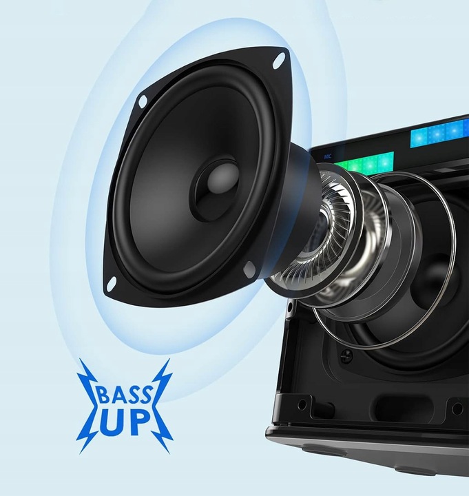 MASZYNA GŁOŚNIK KARAOKE Z 2 MIKROFONY BEZPRZEWODOWE BLUETOOTH KOLOROWA LED