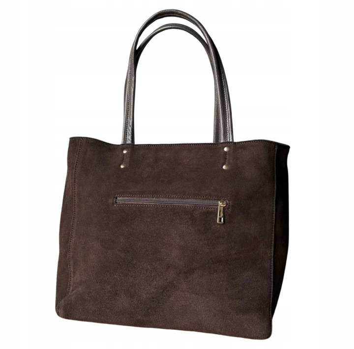 Czekoladowa zamszowa torebka A4 shopper ciemny brąz ZAMSZ Vera Pelle
