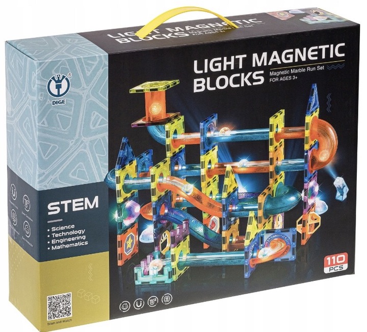 Klocki magnetyczne tor kulkowy zestaw 110 elementów