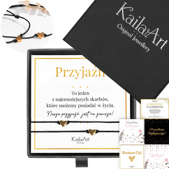 BRANSOLETKI BFF DLA 2 PRZYJACIÓŁEK ZŁOTE SERCE REGULOWANE STAL CHIRURGICZNA