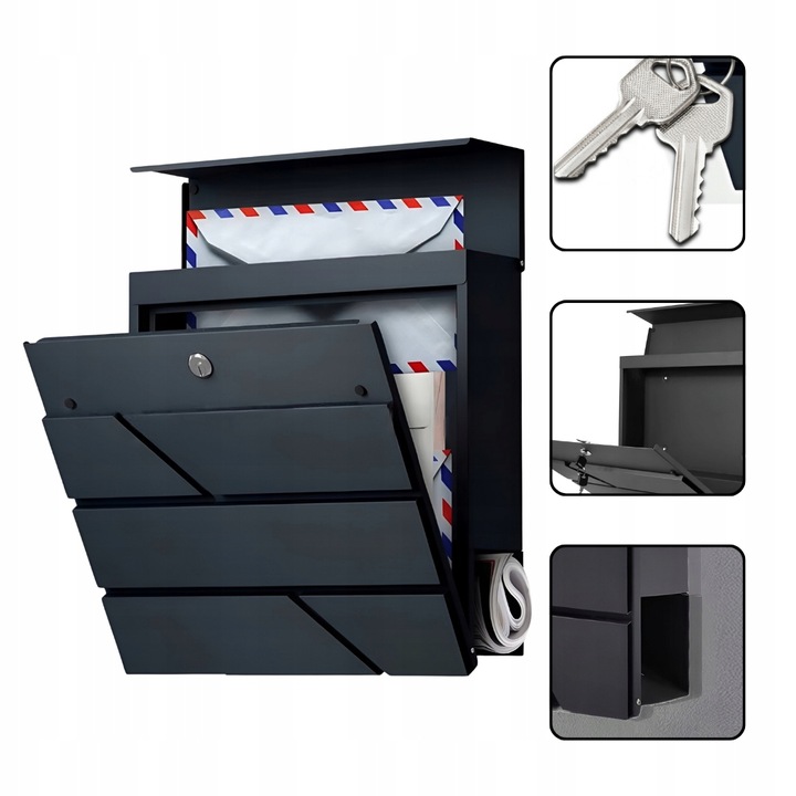 SKRZYNKA POCZTOWA na listy na pocztę CZARNA MAT do domu na ogrodzenie DUŻA