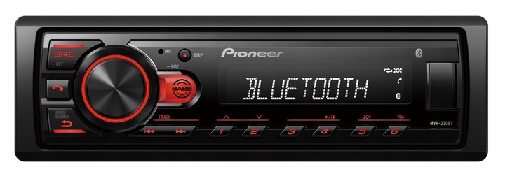 Pioneer MVH-230BT Radio samochodowe MP3 FLAC USB Bluetooth Max Power 4x50W