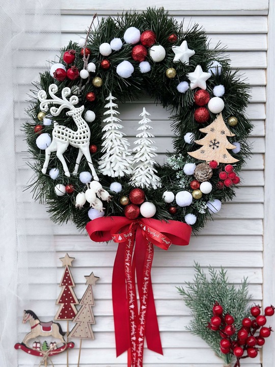 WIANEK ŚWIĄTECZNY BOŻE NARODZENIE WIENIEC NA DRZWI STROIK CHOINKI RENIFER