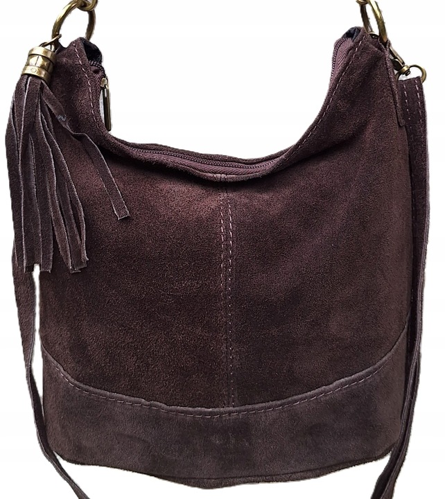 Vera Pelle Torebka Listonoszka SKÓRA NATURALNA ZAMSZ Worek CZEKOLADA