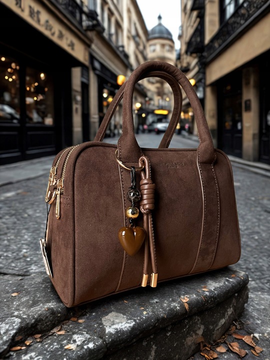 Flora&Co czekoladowa torebka zamszowa listonoszka eco skóra zamsz brąz