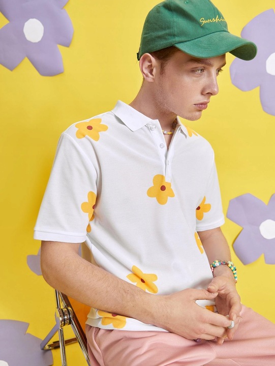 L SHEIN _S1H BIAŁA KOSZULKA W KWIATY