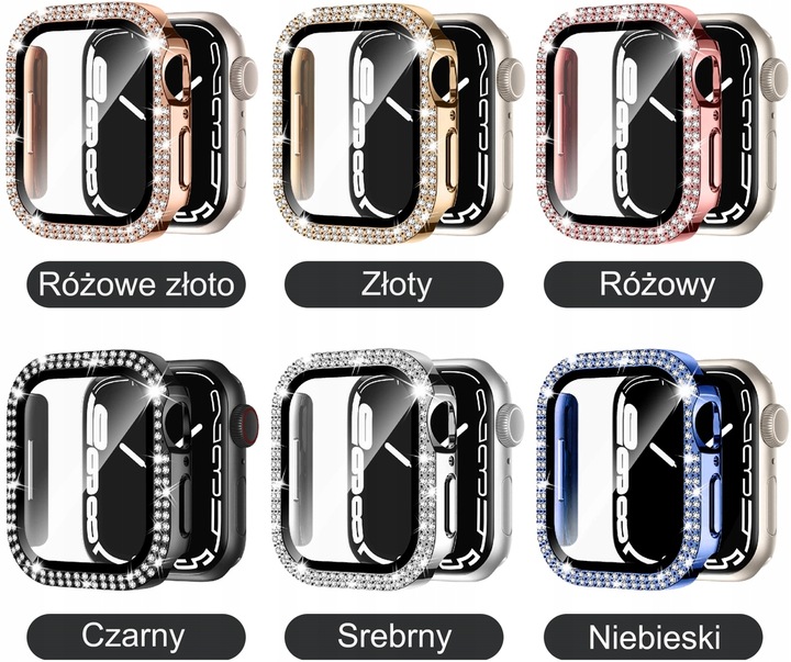 2w1 ETUI + SZKŁO DO APPLE WATCH 4/5/6/7/8/9/SE 40/41/44/45MM KOLORY