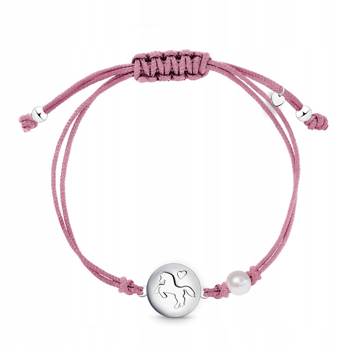 Srebrna bransoletka dla dziewczynki sznurkowa jednorożec srebro 925