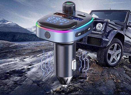 TRANSMITER BLUETOOTH FM SAMOCHODOWY SZYBKA ŁADOWARKA USB USB-C AUX