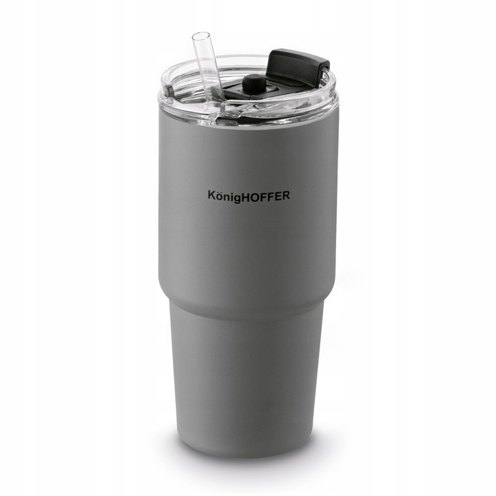KUBEK TERMICZNY ze słomką poręczny PRÓŻNIOWY SZARY Konighoffer Davos 420 ml
