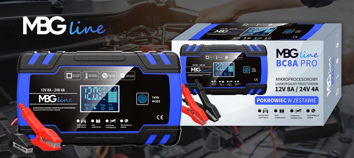 Mocny Prostownik Samochodowy Ładowarka Akumulatora LCD 24V 12V 8A AUTOMAT