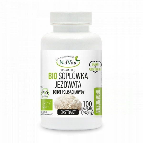 Soplówka Jeżowata BIO Ekstrakt Pamięć Stres Ekologiczna 100 Kaps NatVita