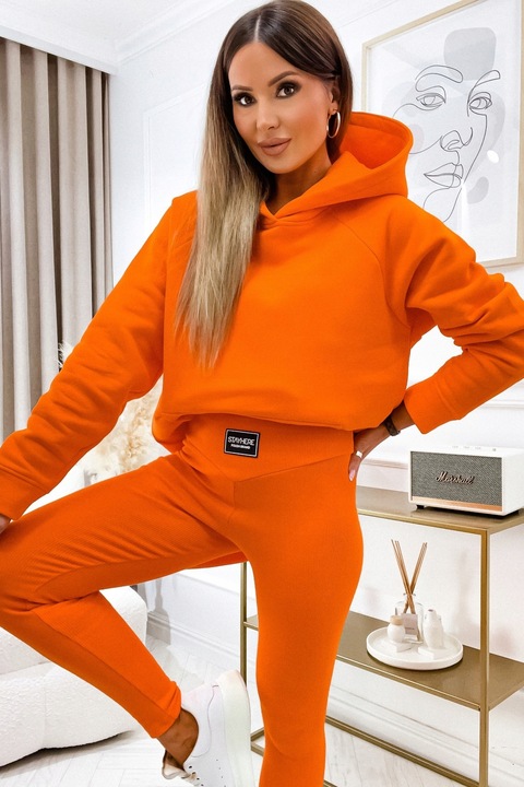 Bluza z kapturem oversize STAY HERE pomarańczowa