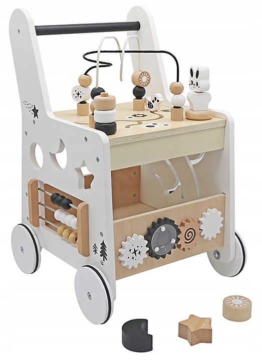 CHODZIK DREWNIANY PCHACZ KOSTKA EDUKACYJNA 6w1 SORTER LICZYDŁO STOLIK EDU