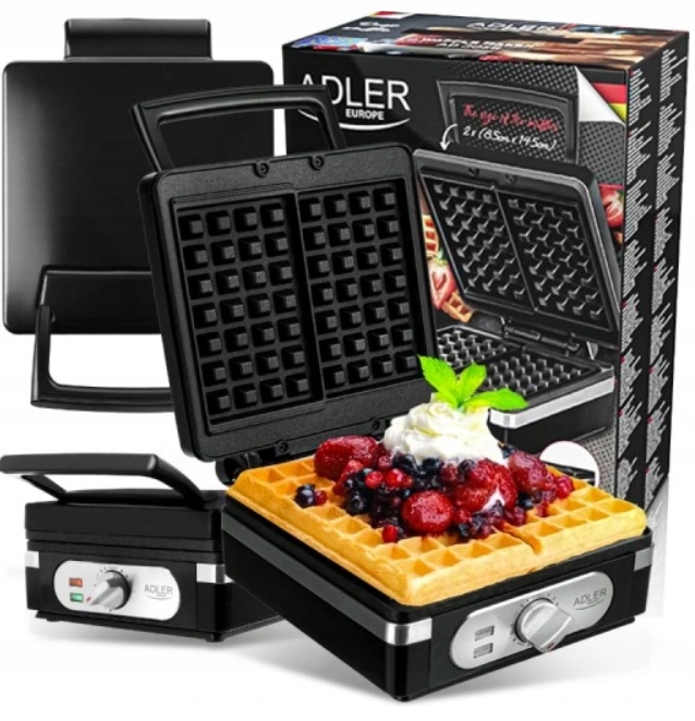 DUŻA SOLIDNA GOFROWNICA 2000W XXL 2 CHRUPIĄCE PUSZYSTE GOFRY DUŻY OPIEKACZ