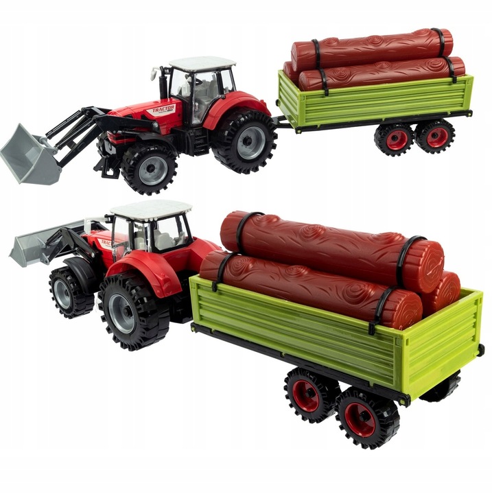 Duży Traktor z Przyczepą Ciągnik NAPĘD Ruchome elementy Otwierane drzwi