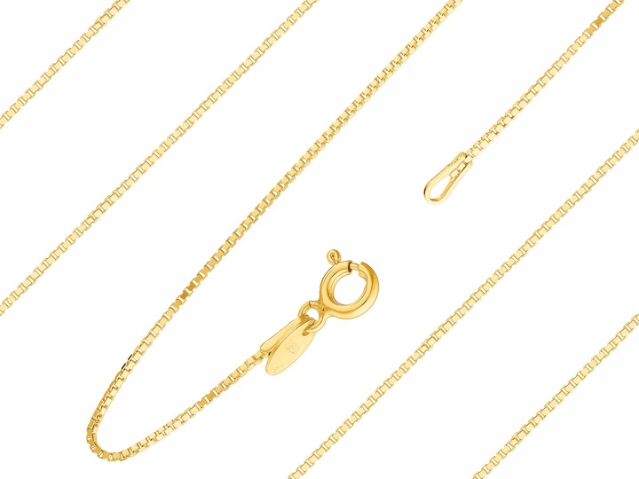 Długi Srebrny Pozłacany Cienki Damski Łańcuszek Kostka Wenecka 0,9mm 55 cm