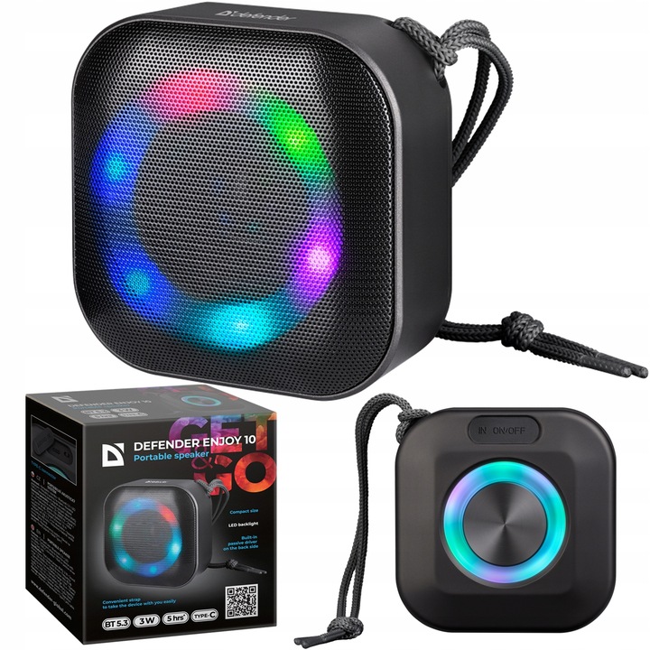 Przenośny Zewnętrzny Głośnik Bluetooth 5.3 LED Mobilny Bezprzewodowy USB-C