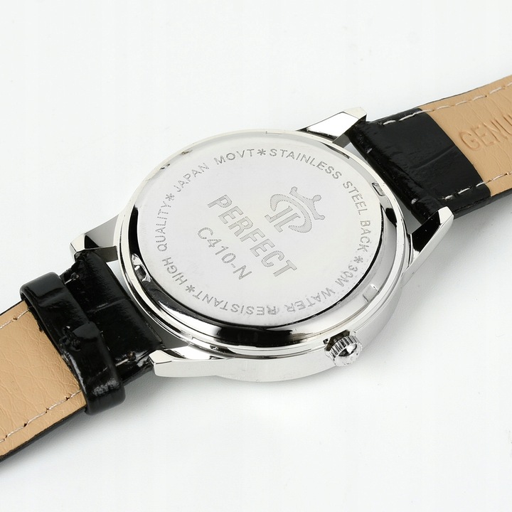 Zegarek męski klasyczny kwarcowy elegancki pasek skórzany analog Perfect