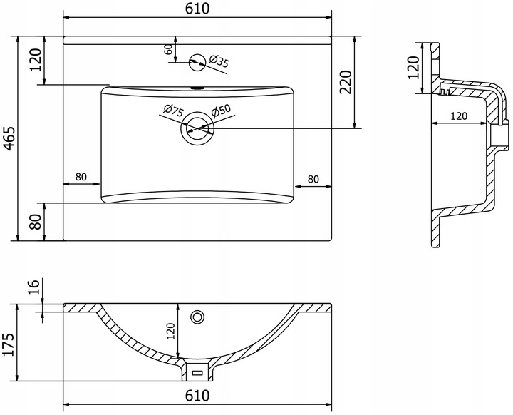 MEXEN ATENA 61 x 46 CM UMYWALKA WPUSZCZANA W BLAT MEBLOWA BIAŁA