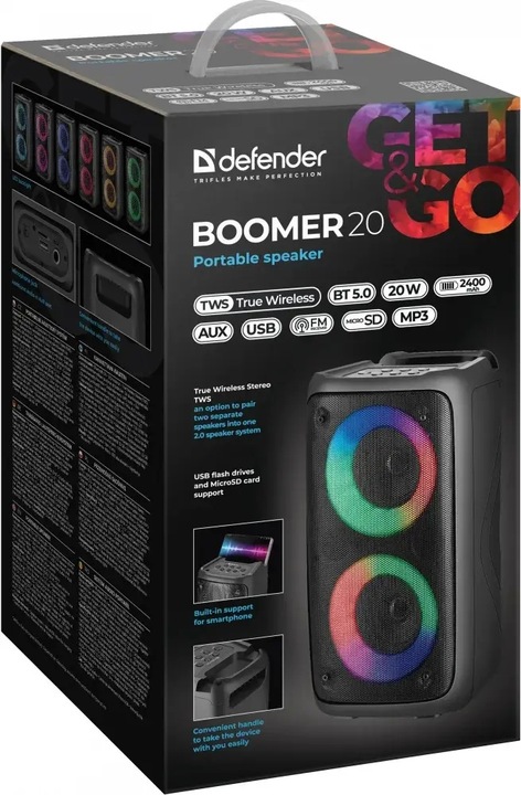 Głośnik bezprzewodowy Defender Boomer 20 Bluetooth 20W czarny x4